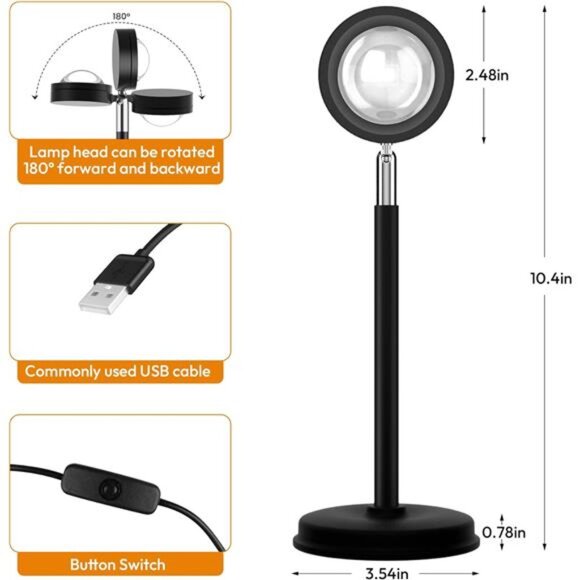 Sunset Lamp Projector, 180 Degree Rotation Sunset Projection Light Led Night - Picture 3 of 7